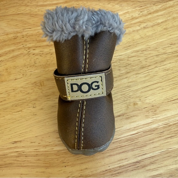 Brown Dog Boots with Gray Fur Trim - Picture 2 of 11